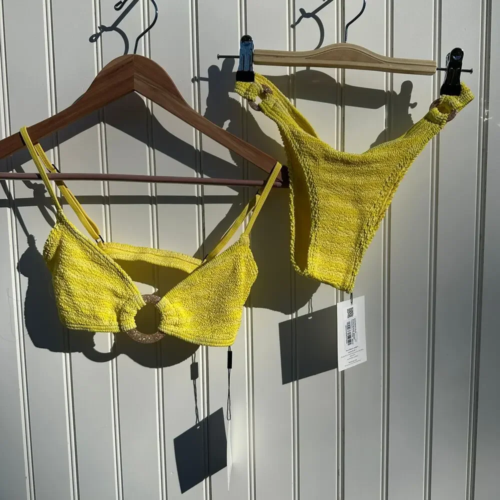 Bond Eye Australia Ring Lisso Bikini Top & Scene Brief Limoncello Yellow OS NWT - Picture 4 of 16